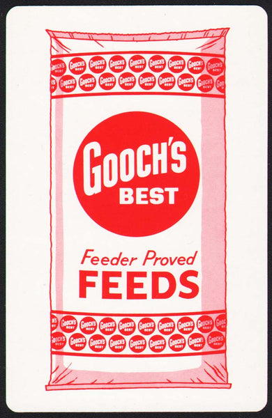 Vintage playing card GOOCHS BEST FEEDS Feeder Proved picturing a bag shaped logo