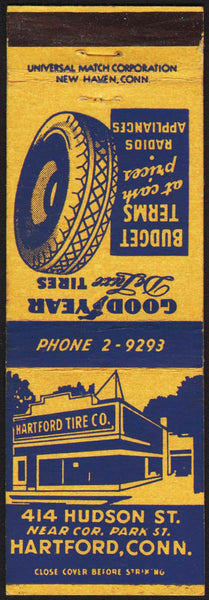 Vintage matchbook cover GOODYEAR TIRES Hartford Tire Co building pictured Connecticut