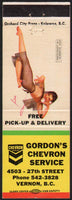 Vintage matchbook cover CHEVRON gas oil Gordons Vernon BC George Petty girlie