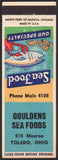 Vintage matchbook cover GOULDENS SEA FOODS lobster and fish pictured Toledo Ohio