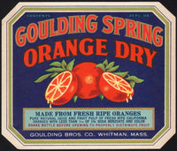 Vintage soda pop bottle label GOULDING SPRING ORANGE Whitman Mass unused n-mint+