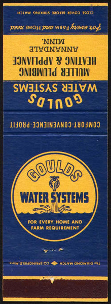 Vintage matchbook cover GOULDS WATER SYSTEMS Muller Plumbing Annandale Minnesota