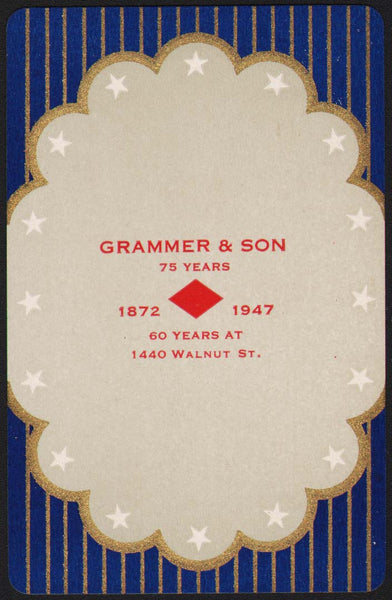 Vintage playing card GRAMMER and SON restaurant bar dated 1947 Cincinnati Ohio