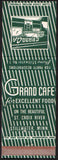 Vintage matchbook cover GRAND CAFE cafe with entrance pictured Stillwater Minnesota