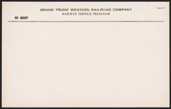 Vintage telegram GRAND TRUNK WESTERN RAILROAD COMPANY unused new old stock n-mint