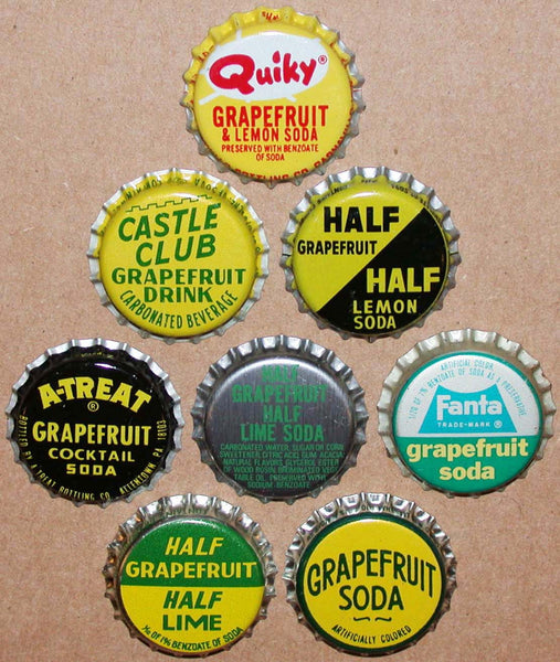 Vintage soda pop bottle caps GRAPEFRUIT FLAVORS Lot of 8 different new old stock