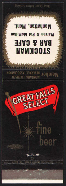 Vintage matchbook cover GREAT FALLS SELECT Beer Stockman Bar Manhattan Montana