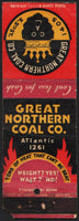 Vintage matchbook cover GREAT NORTHERN COAL lump coal with crown 1405 S 5th St