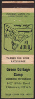 Vintage matchbook cover GREEN COTTAGE CAMP with girlie pictured Ottumwa Iowa