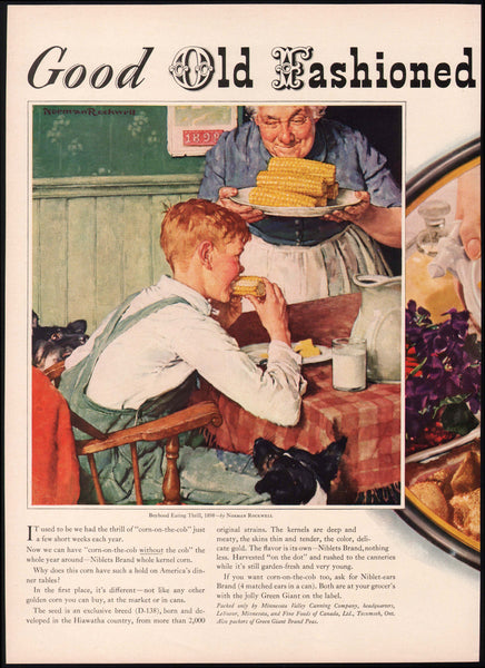 Vintage magazine ad GREEN GIANT NIBLETS 1942 two page Norman Rockwell artwork