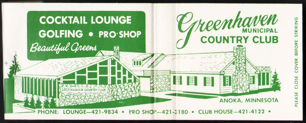 Vintage full matchbook GREENHAVEN COUNTRY CLUB full length picture Anoka Minnesota