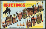 Vintage postcard GREETINGS FROM CHEYENNE WYO large letter bronco pictured linen