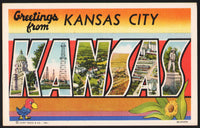 Vintage postcard GREETING FROM KANSAS CITY KANSAS large letter Rock Chalk mascot