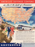 Vintage magazine ad GREYHOUND BUS 1941 US Military Defense Centers on map