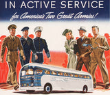 Vintage magazine ad GREYHOUND In Active Service from 1942 military men and bus