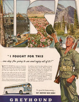 Vintage magazine ad GREYHOUND BUS 1944 soldier and USA scenes pictured