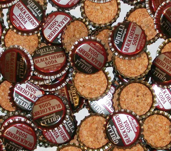 Soda pop bottle caps Lot of 25 GRILLI BLACK CHERRY SODA cork lined new old stock