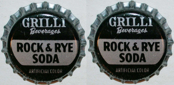 Soda pop bottle caps GRILLI ROCK and RYE Lot of 2 cork unused new old stock