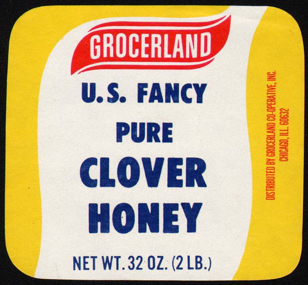 Vintage label GROCERLAND CLOVER U S FANCY HONEY Chicago ILL new old stock n-mint+