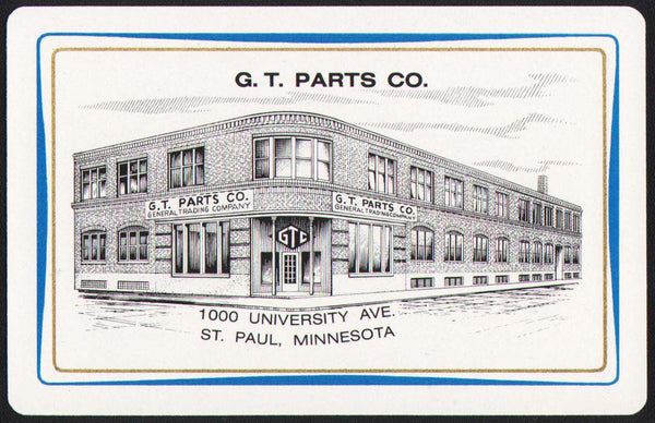 Vintage playing card G T PARTS CO blue border building picture St Paul Minnesota