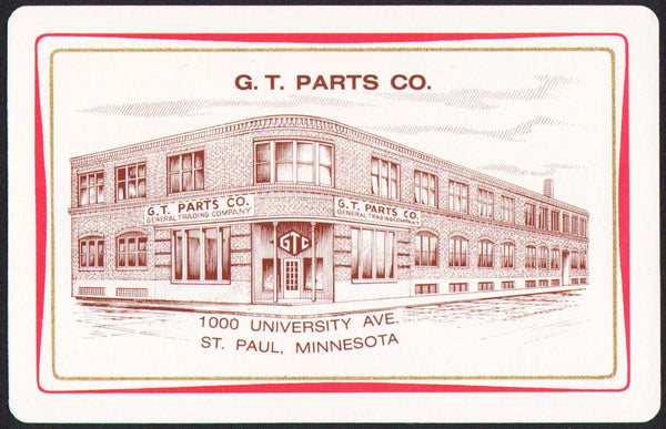 Vintage playing card G T PARTS CO red border building picture St Paul Minnesota