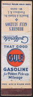Vintage matchbook cover GULF gasoline oil Bergers Gulf Station Providence RI
