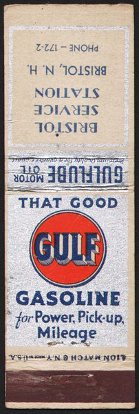 Vintage matchbook cover GULF GASOLINE oil Bristol Service Station New Hampshire