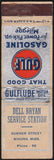 Vintage matchbook cover GULF GASOLINE Gulflube Motor Oil Dell Bryan Winona Miss