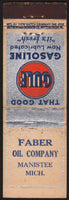 Vintage matchbook cover GULF gasoline oil Faber Oil Company Manistee Michigan
