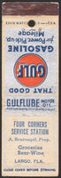 Vintage matchbook cover GULF GASOLINE oil Four Corners Station Largo Florida