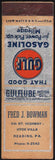 Vintage matchbook cover GULF GASOLINE Gulflube Motor Oil Fred Bowman Reading PA