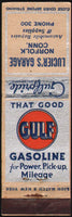 Vintage matchbook cover GULF GASOLINE Gulfpride Luciers Garage Norfolk Conn
