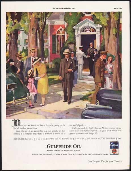 Vintage magazine ad GULFPRIDE OIL Gulf Daily Life of Americans Chenoweth art