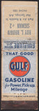 Vintage matchbook cover GULF GASOLINE Motor Oil Roy Brown Hot Springs Arkansas