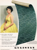 Vintage magazine ad GULISTAN CARPET 1950 picturing Elizabeth Taylor MGM star