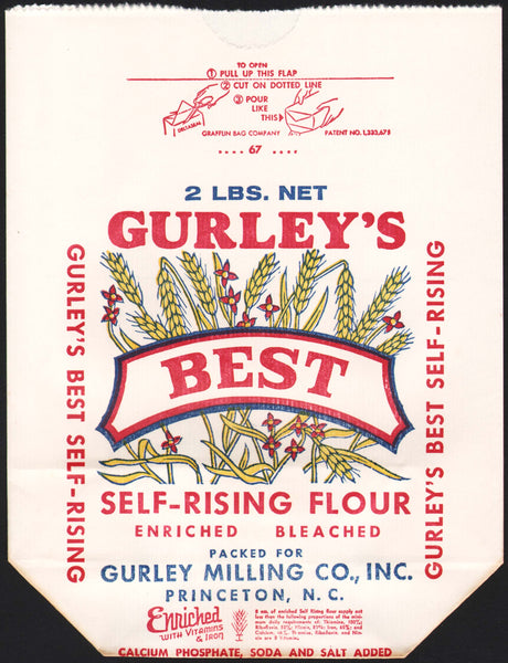 Vintage bag GURLEYS BEST Self-Rising Flour 2lbs Princeton North Carolina n-mint