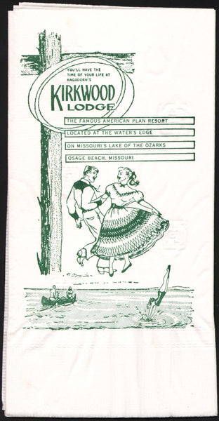 Vintage napkin HAGADORNS KIRKWOOD LODGE Osage Beach Missouri unused n-mint
