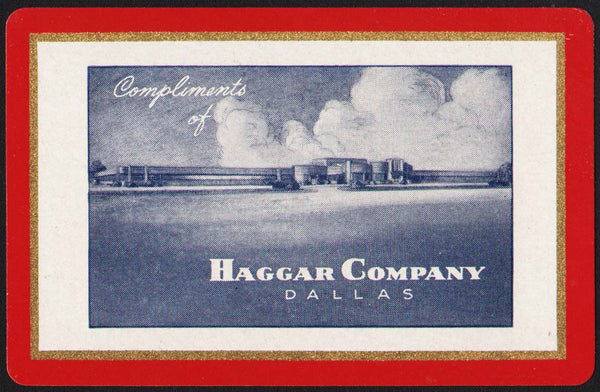 Vintage playing card HAGGAR COMPANY red border building pictured Dallas Texas