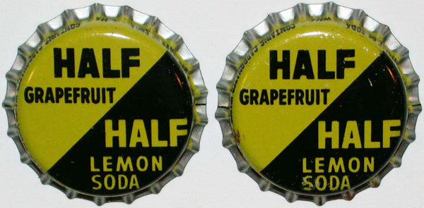 Soda pop bottle caps HALF GRAPEFRUIT HALF LEMON Lot of 2 cork new old stock
