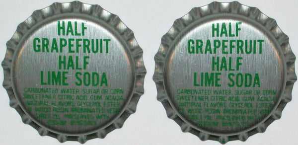 Soda pop bottle caps HALF GRAPEFRUIT HALF LIME Lot of 2 plastic new old stock