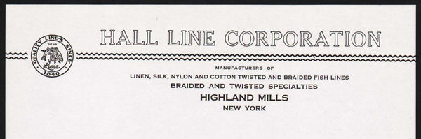 Vintage letterhead HALL LINE CORPORATION fishing line Highland