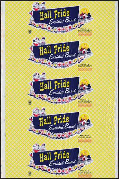 Vintage bread wrapper HALL PRIDE dated 1957 with kids Cleveland OH new old stock