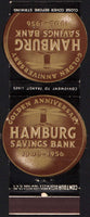 Vintage matchbook cover HAMBURG SAVINGS BANK Brooklyn NY 1956 die cut Contour