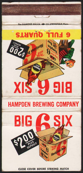 Vintage matchbook cover HAMPDEN BEER Big 6 Six Hampden Brewing Willimansett Mass