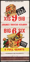 Vintage matchbook cover HAMPDEN BEER Big 6 Six Hampden Brewing Willimansett Mass