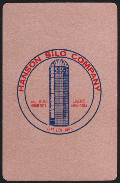 Vintage playing card HANSON SILO COMPANY Lake Lillian Luverne MN Lake View Iowa