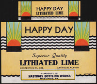 Vintage soda pop bottle label HAPPY DAY LITHIATED LIME Hastings PA new old stock