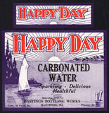 Vintage soda pop bottle label HAPPY DAY CARBONATED WATER Hastings PA unused n-mint