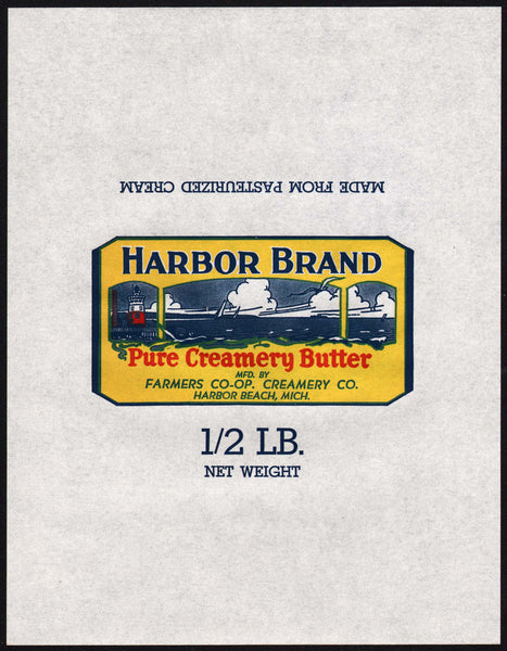 Vintage wrapper HARBOR BRAND BUTTER lighthouse Farmers Co-op Harbor Beach Michigan