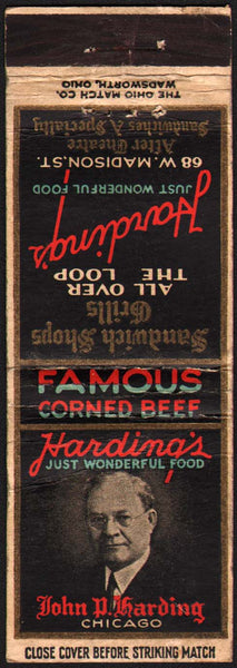 Vintage matchbook cover HARDINGS Sandwich Shops John Harding pictured Chicago